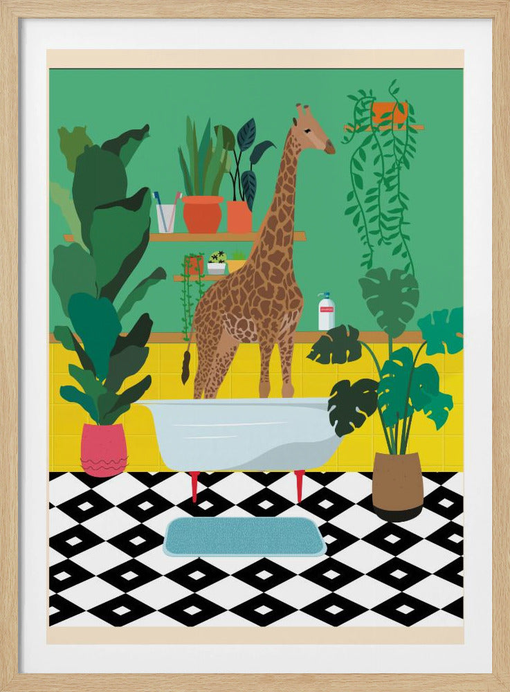 Giraffe Bathtime | Poster