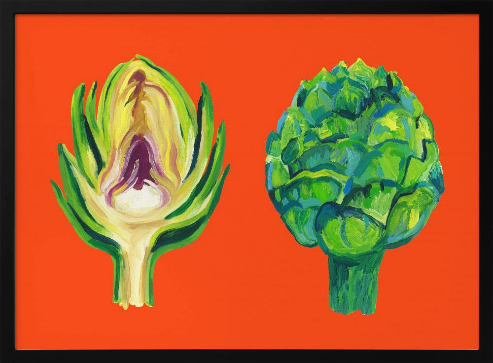 Artichokes On Orange | Poster