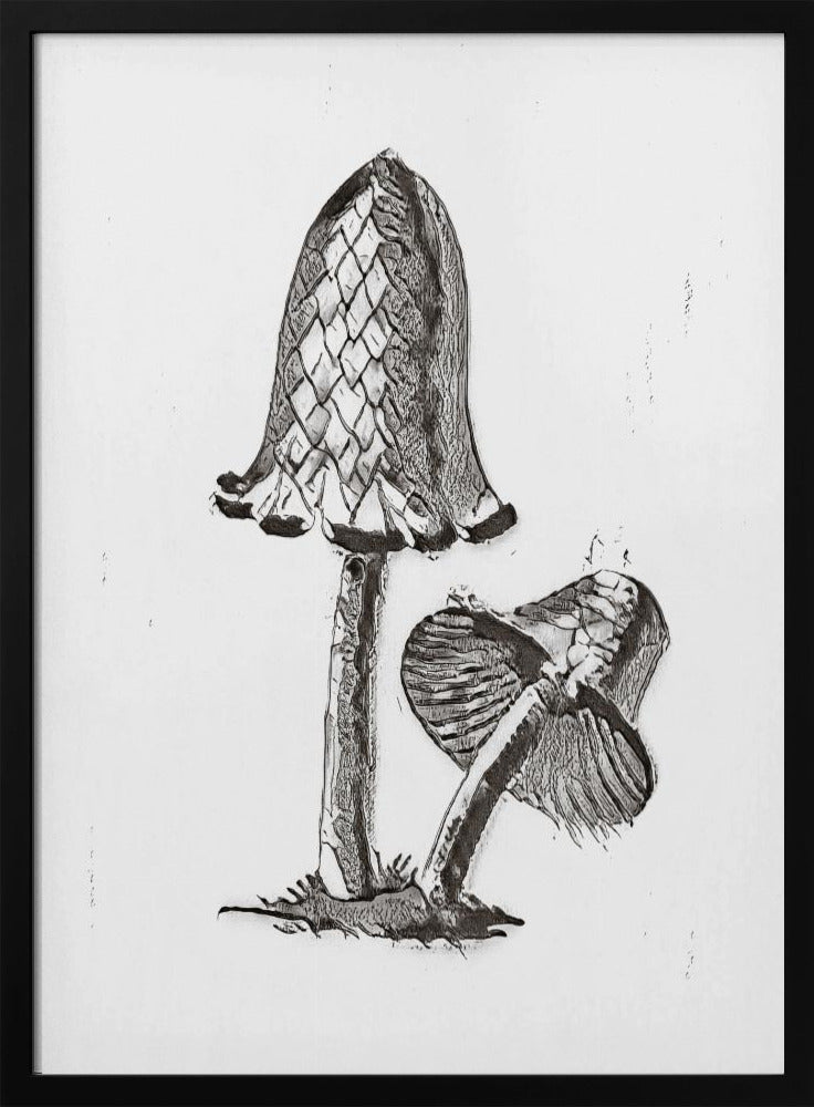 Vintage Inky Cap Edible Mushroom BW Bright | Poster