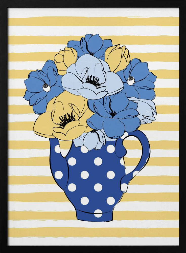 Blue and Yellow Flowers in a Polka Dot Vase | Poster