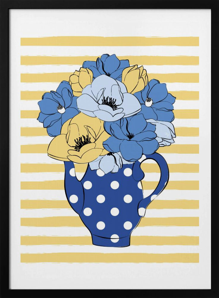 Blue and Yellow Flowers in a Polka Dot Vase | Poster