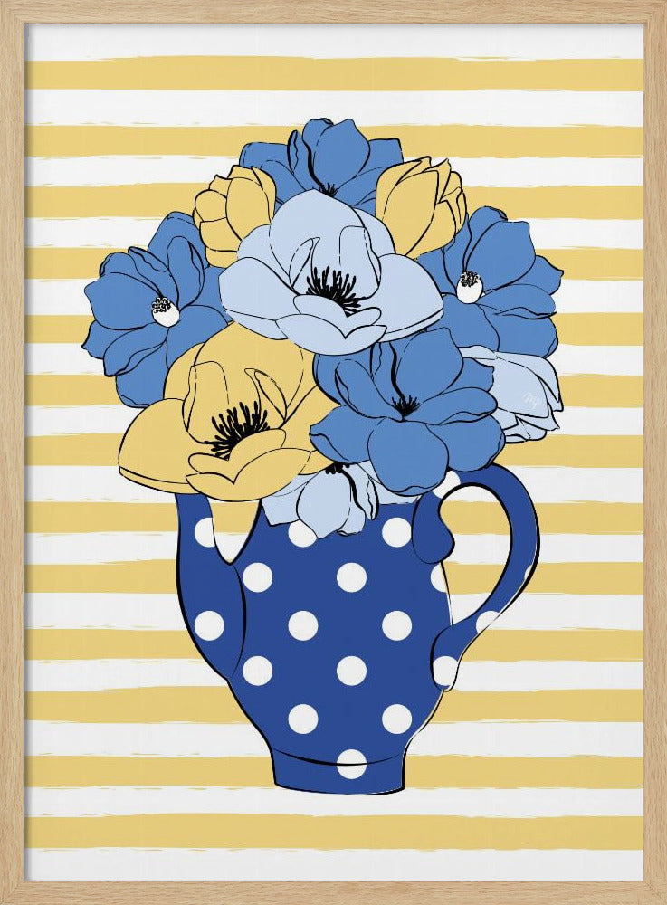 Blue and Yellow Flowers in a Polka Dot Vase | Poster