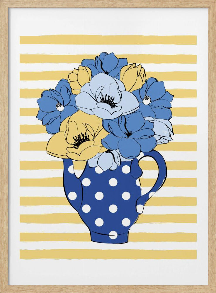 Blue and Yellow Flowers in a Polka Dot Vase | Poster