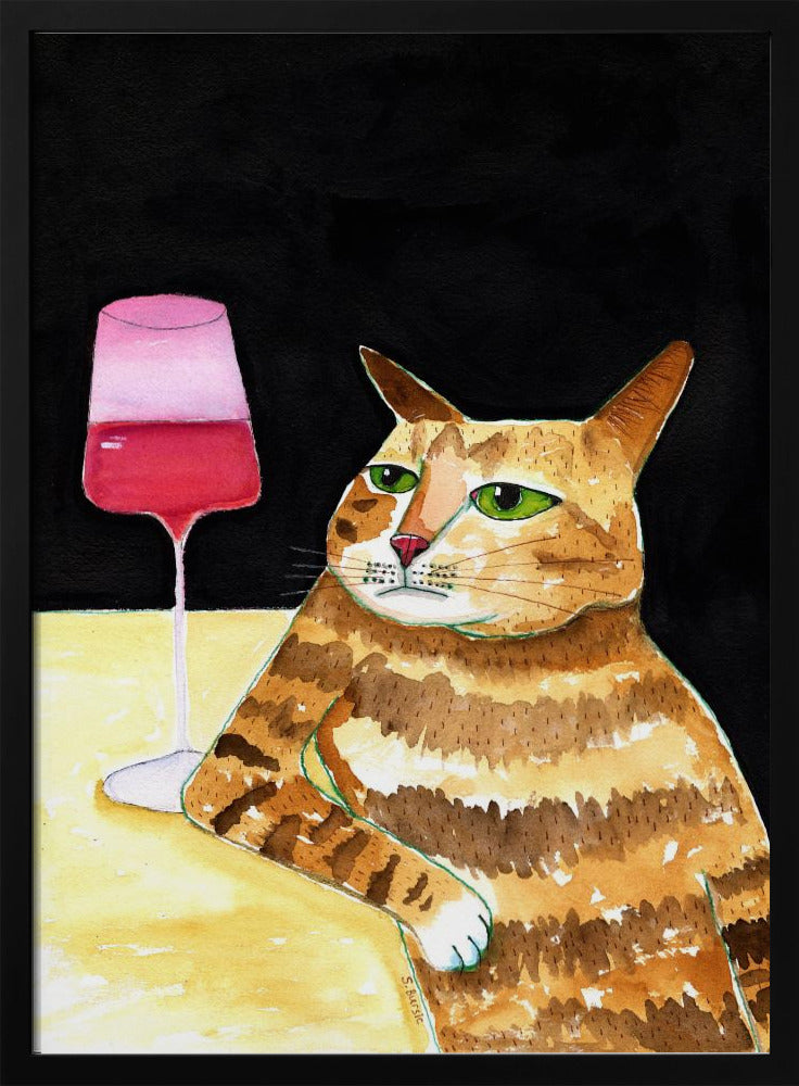 Cat Friday Night Drinks Wine Funny Cat Humour | Poster