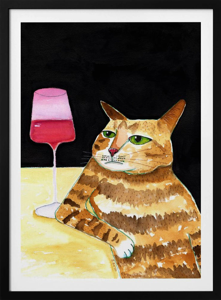 Cat Friday Night Drinks Wine Funny Cat Humour | Poster