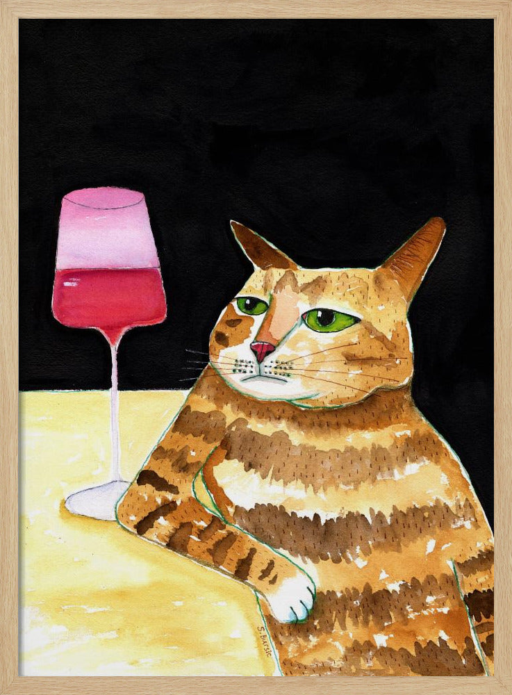 Cat Friday Night Drinks Wine Funny Cat Humour | Poster