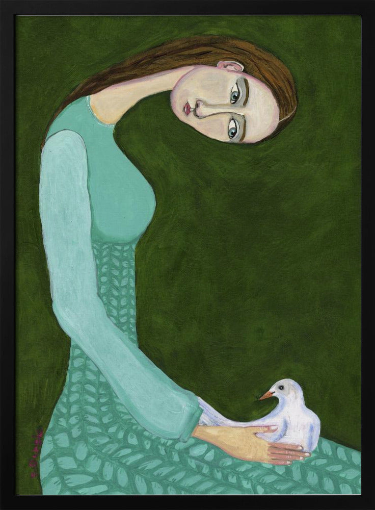 Lady sitting with white dove bird woman | Poster