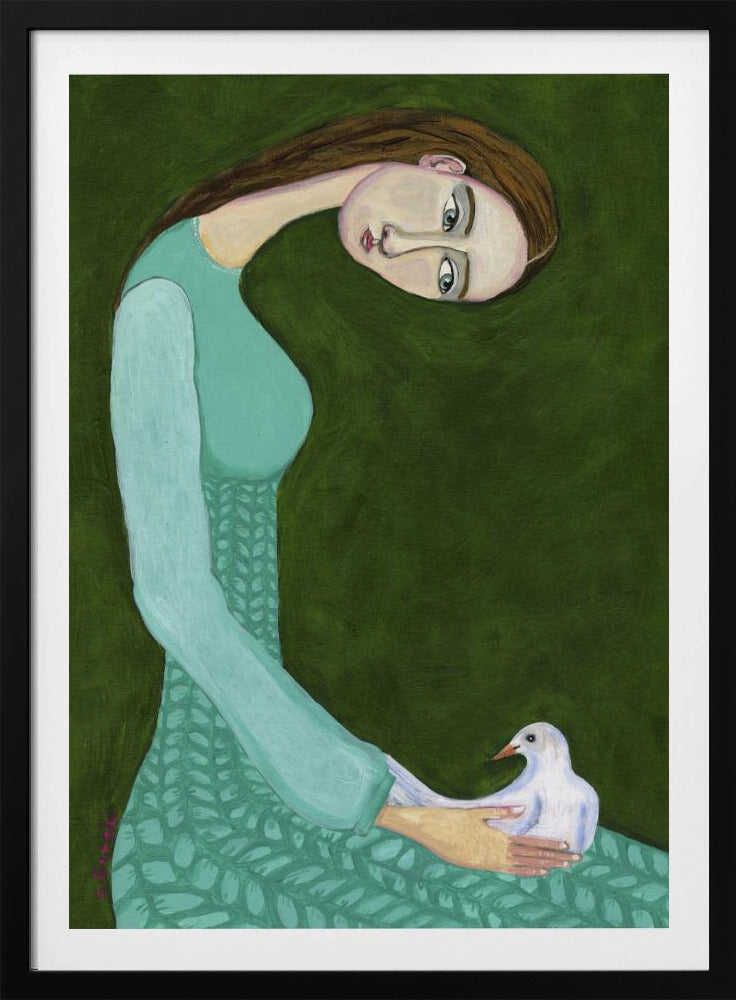 Lady sitting with white dove bird woman | Poster