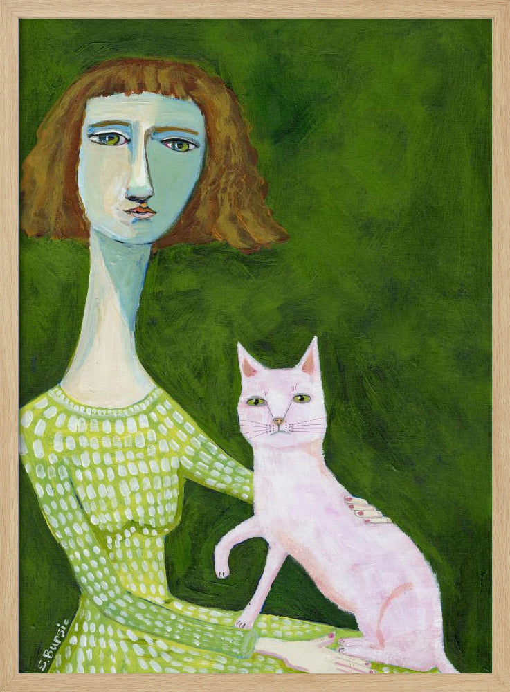 Cat Lady with pink cat | Poster