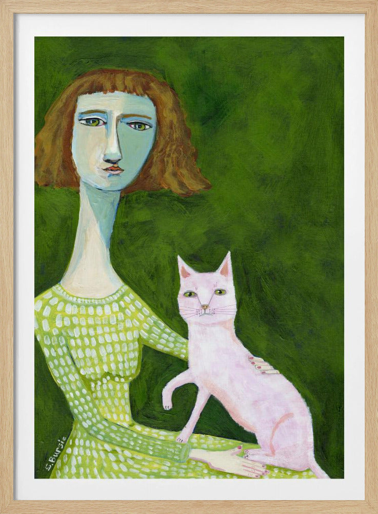 Cat Lady with pink cat | Poster