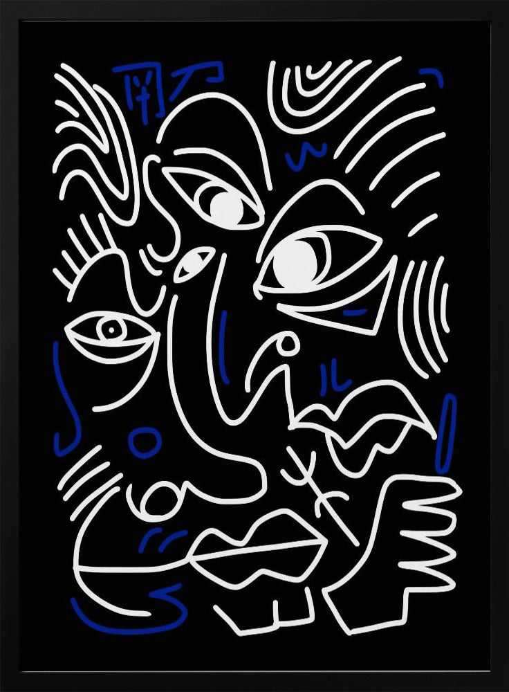 White And Blue Lines On A Black Background | Poster