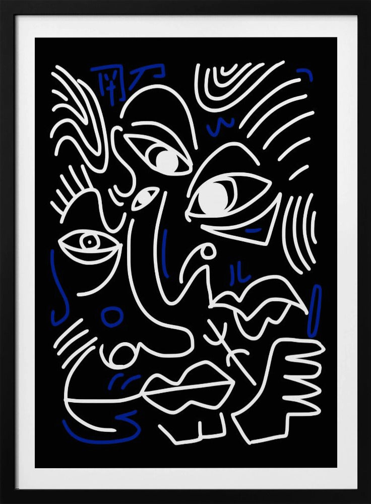 White And Blue Lines On A Black Background | Poster