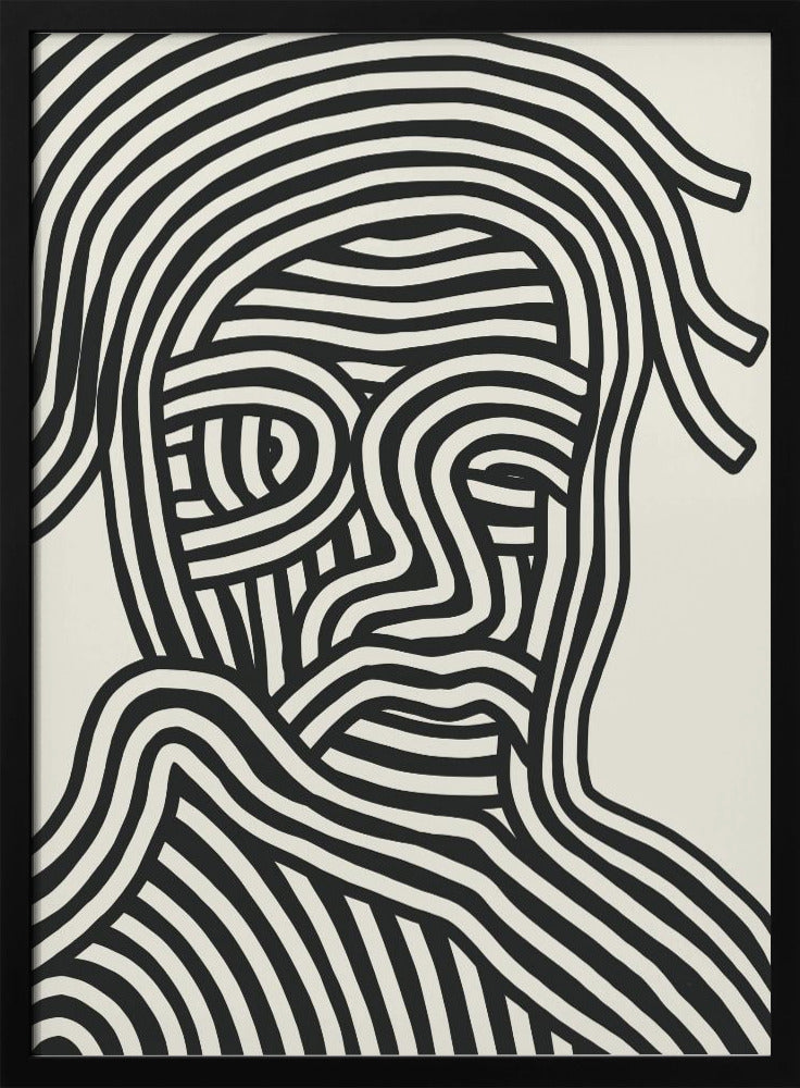 Stylized Human Face With Black Stripes | Poster