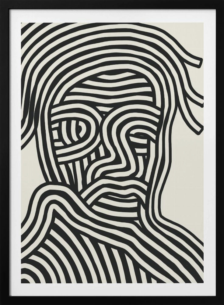 Stylized Human Face With Black Stripes | Poster
