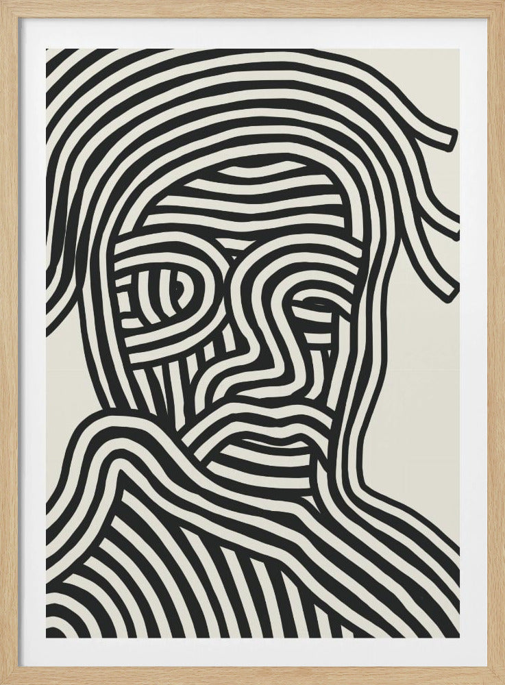 Stylized Human Face With Black Stripes | Poster