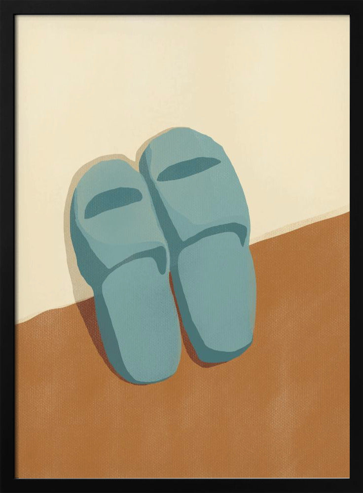 Blue Slippers On A Brown And Beige Background | Poster