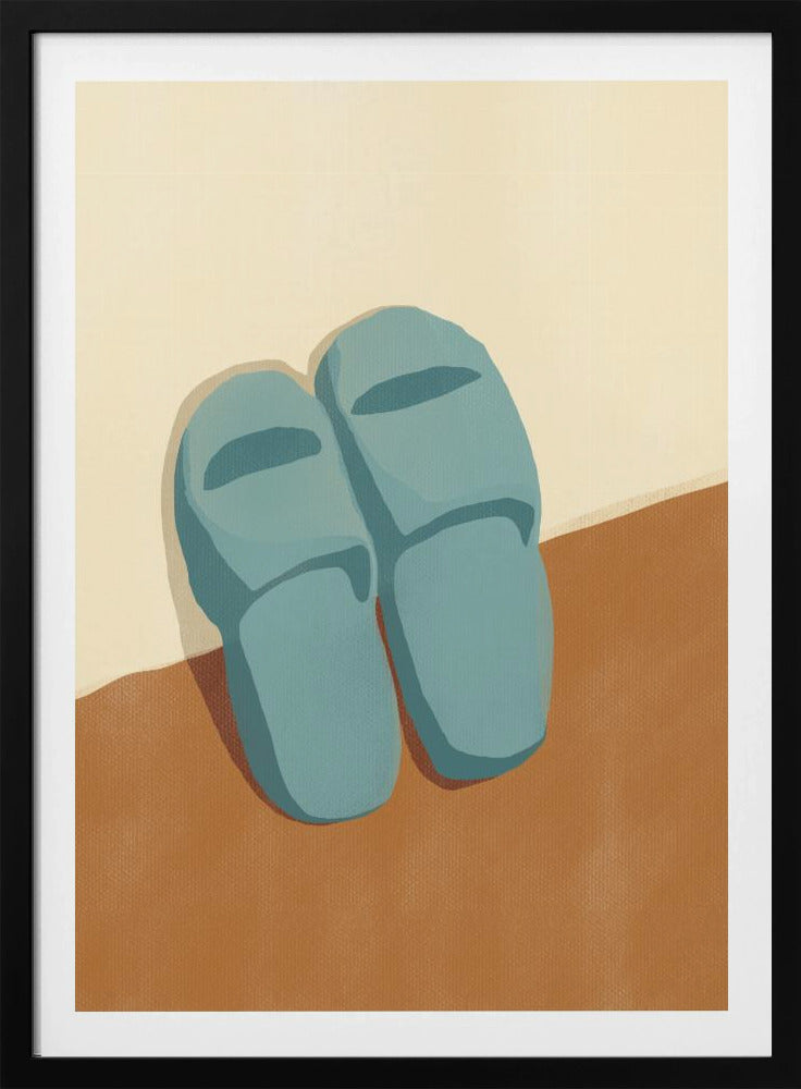 Blue Slippers On A Brown And Beige Background | Poster