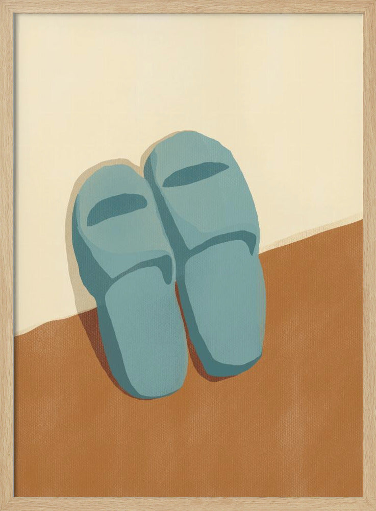 Blue Slippers On A Brown And Beige Background | Poster