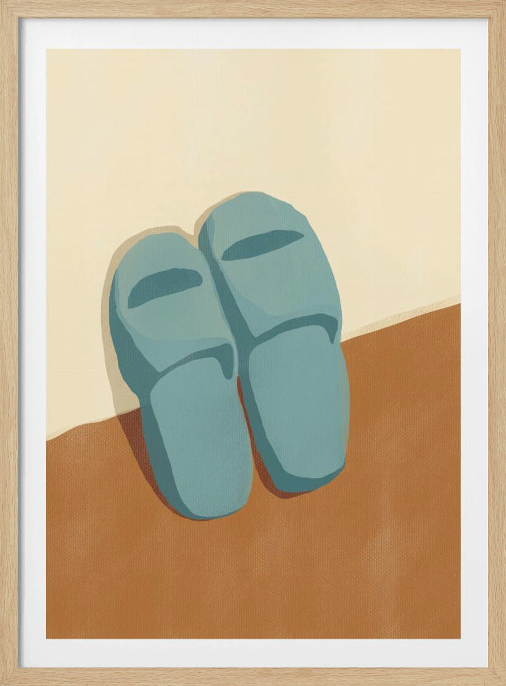 Blue Slippers On A Brown And Beige Background | Poster