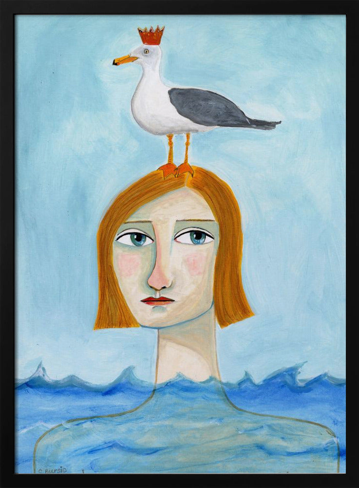 Nude Lady in Ocean with Seagull | Poster