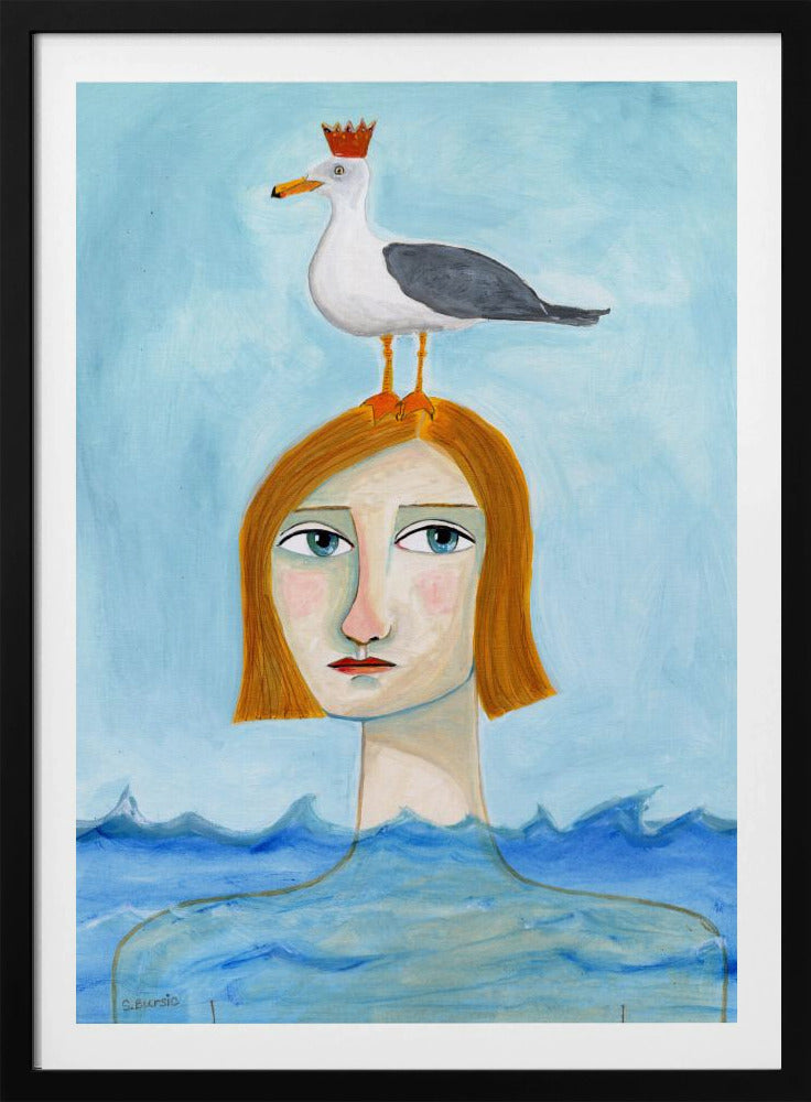 Nude Lady in Ocean with Seagull | Poster
