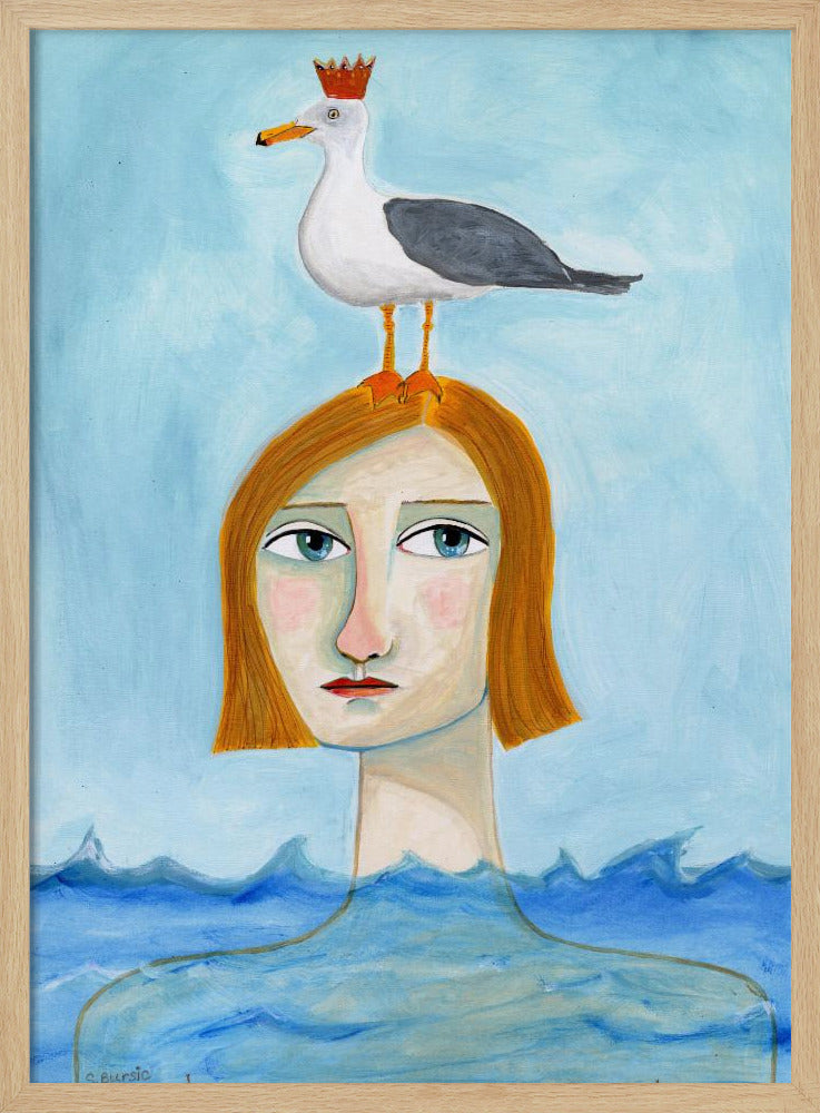 Nude Lady in Ocean with Seagull | Poster