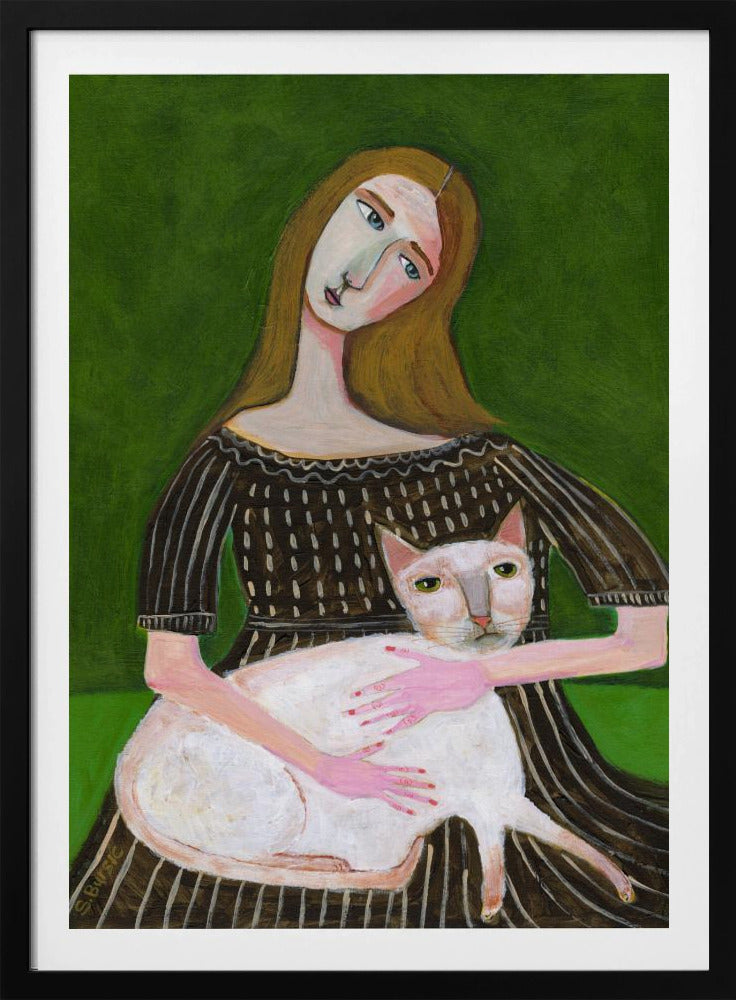 vintage lady with white cat | Poster