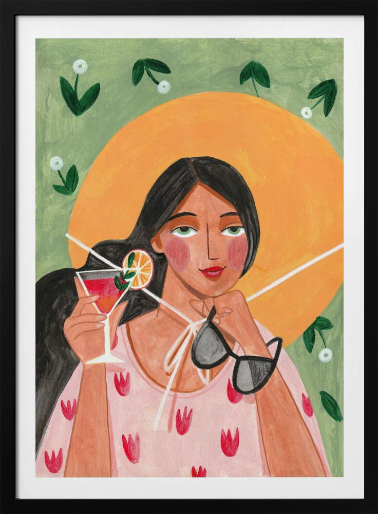 Abstract Modern Bohemian Woman with Cocktail | Poster