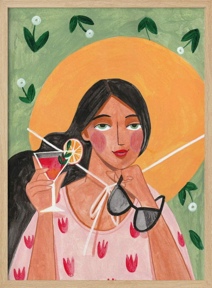 Abstract Modern Bohemian Woman with Cocktail | Poster