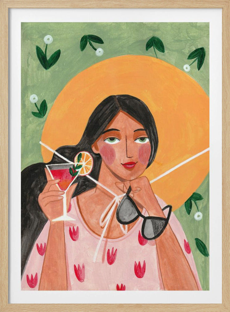 Abstract Modern Bohemian Woman with Cocktail | Poster