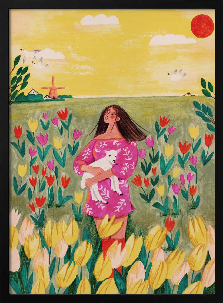 Woman in spring tulip field | Poster