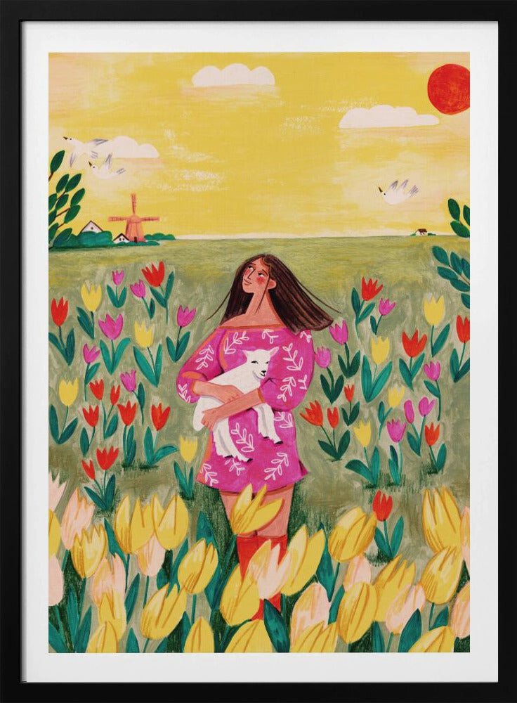 Woman in spring tulip field | Poster