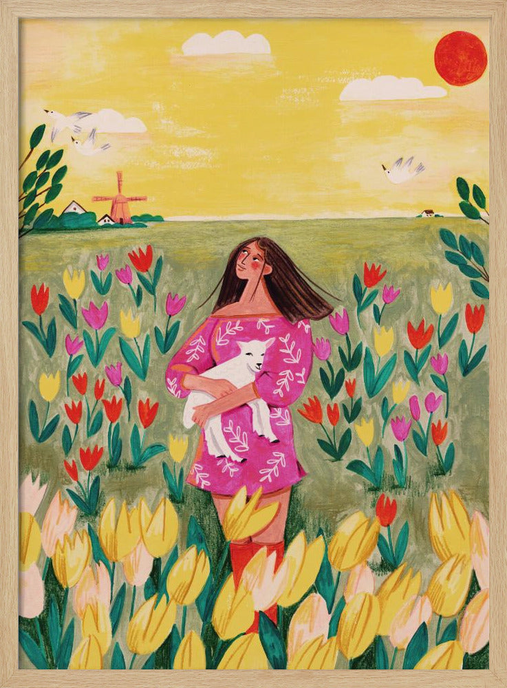 Woman in spring tulip field | Poster