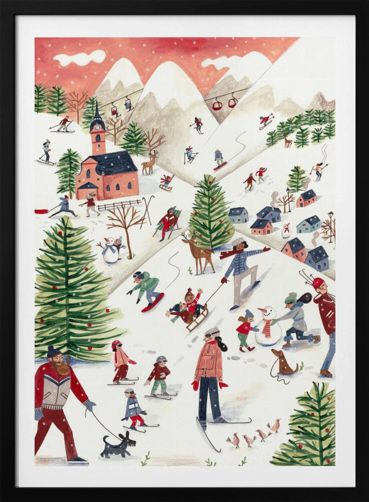 Mountain landscape with houses in the snow | Poster