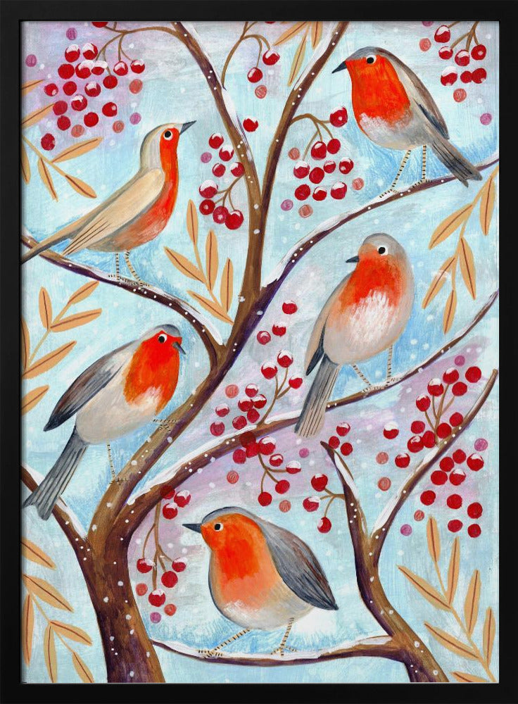 Winter birds robins Christmas snow | Poster