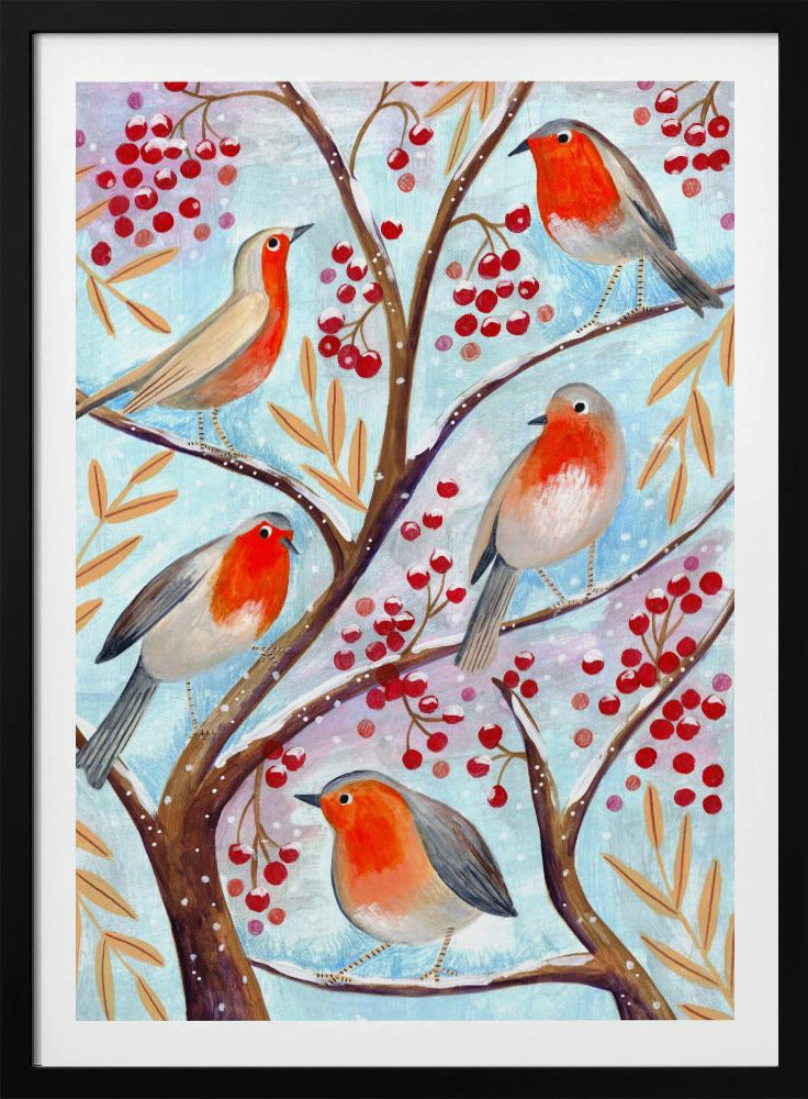 Winter birds robins Christmas snow | Poster