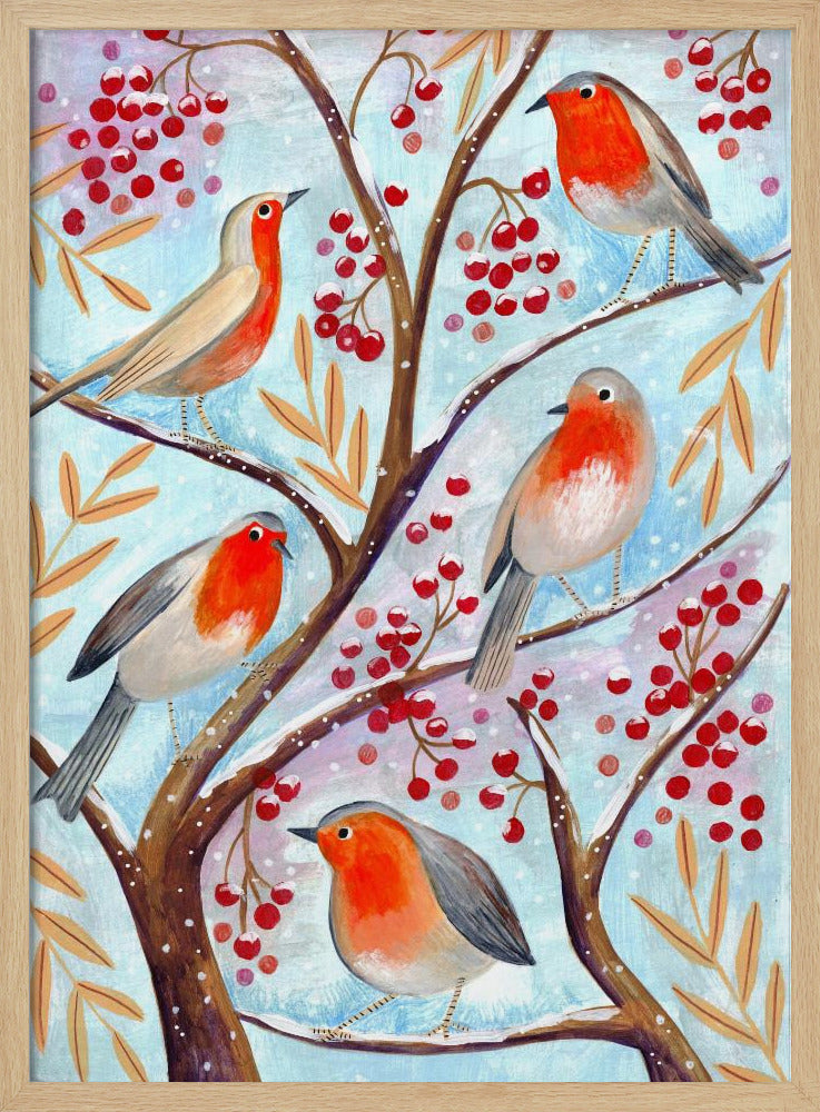 Winter birds robins Christmas snow | Poster