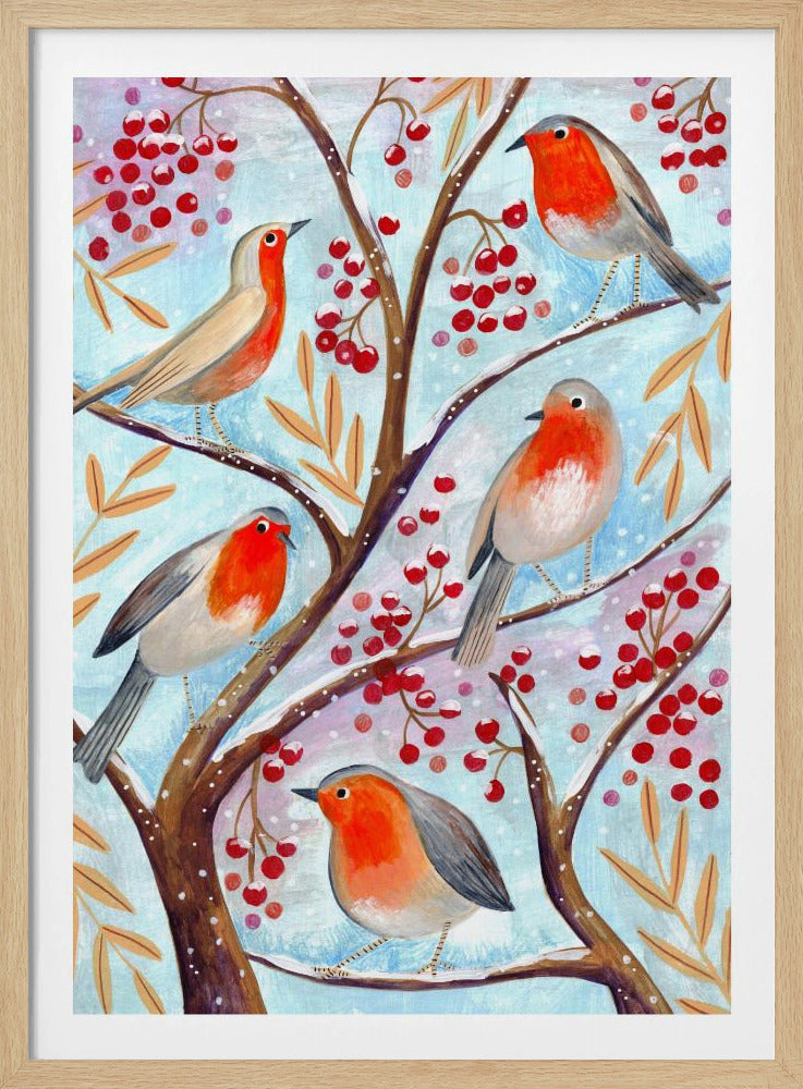 Winter birds robins Christmas snow | Poster
