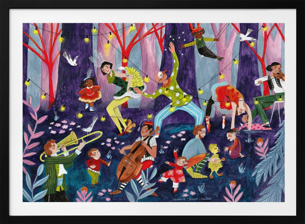 Circus performers and children in the forest | Poster