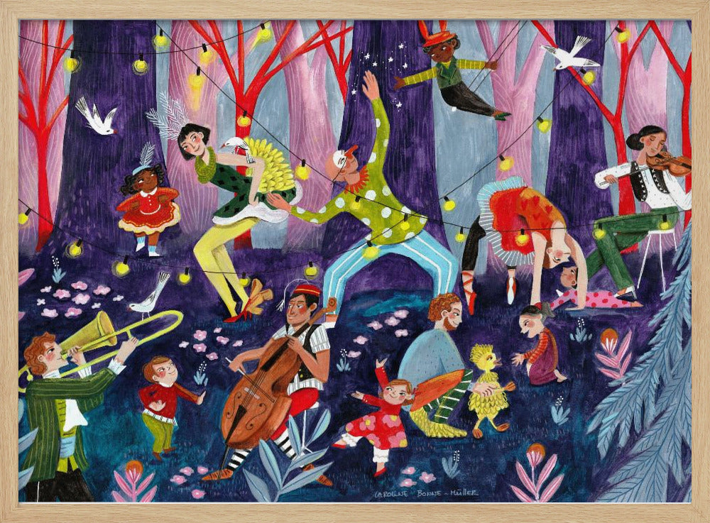 Circus performers and children in the forest | Poster