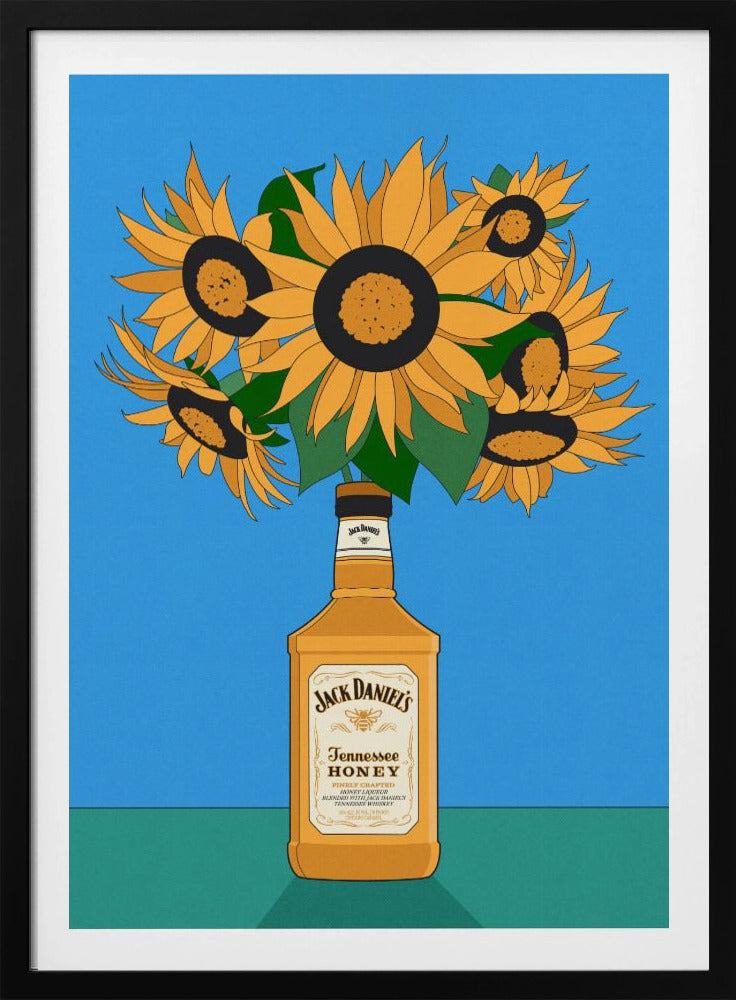 Sunflowers in Honey Whiskey Retro Illustration | Poster