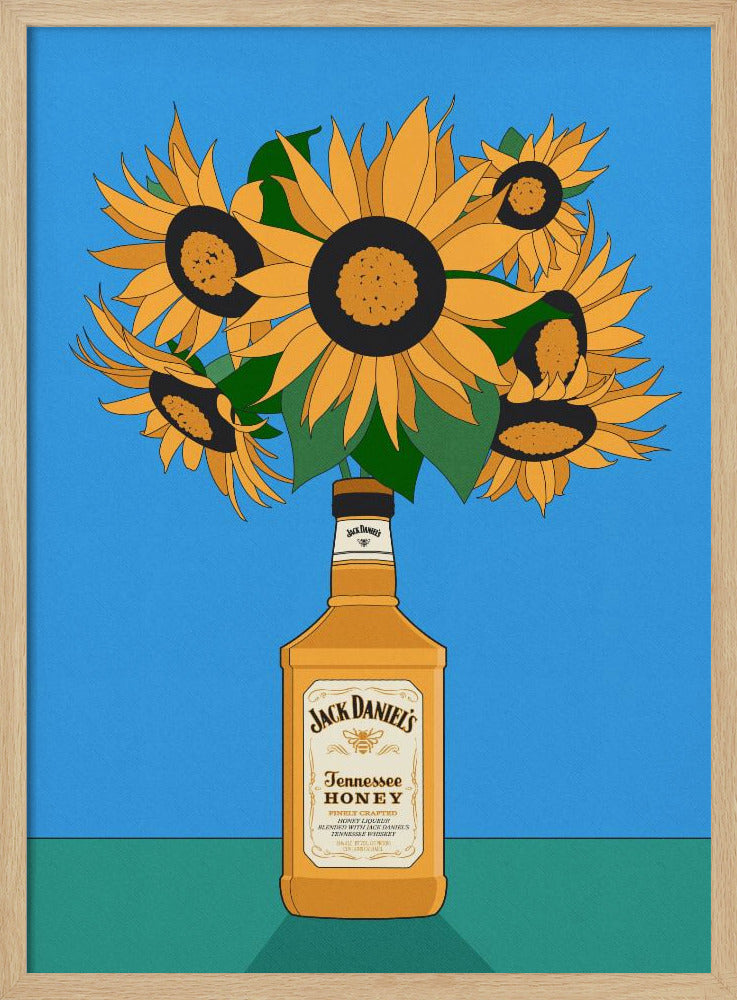 Sunflowers in Honey Whiskey Retro Illustration | Poster