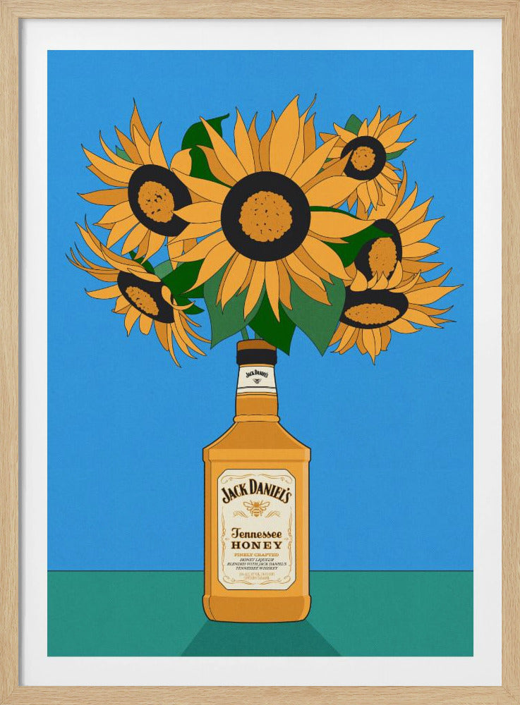 Sunflowers in Honey Whiskey Retro Illustration | Poster