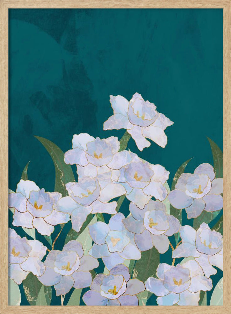 Narcissuss Flowers Turquouise | Poster