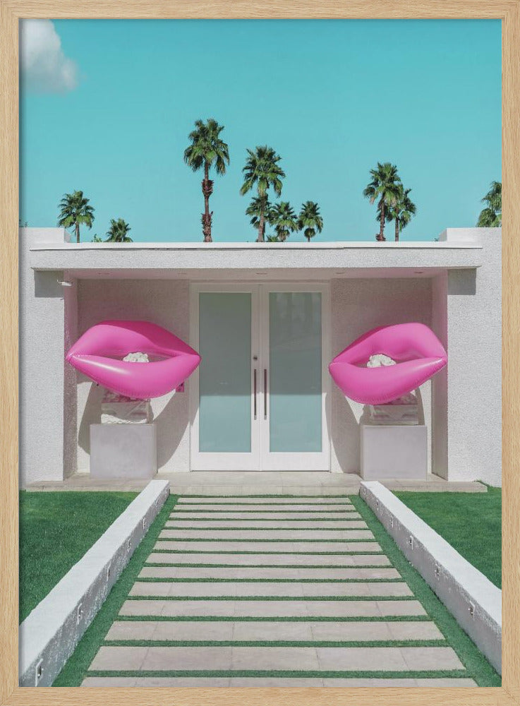 Mid-Century Modern House with Pink Lips | Poster