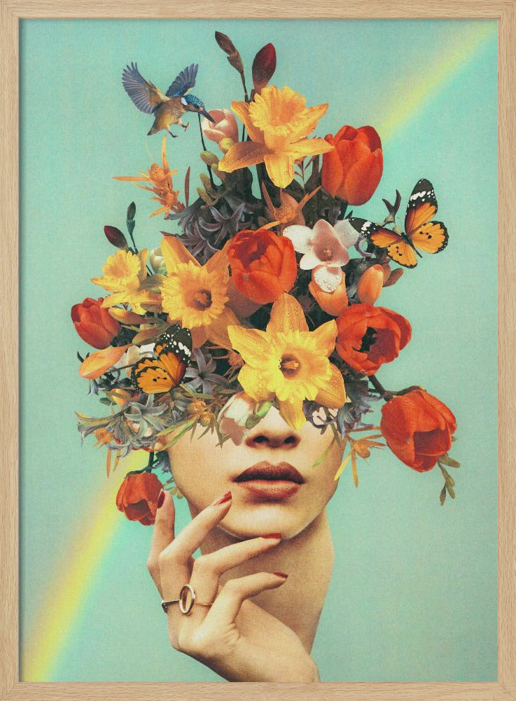 Baby&#039;s in bloom - Rainbow, flowers, birds &amp; butterflies | Poster