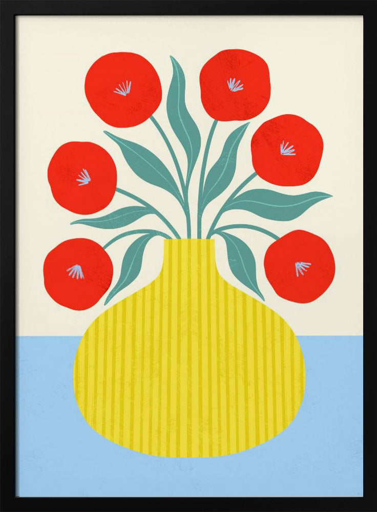 Red Flowers in Yellow Vase | Poster