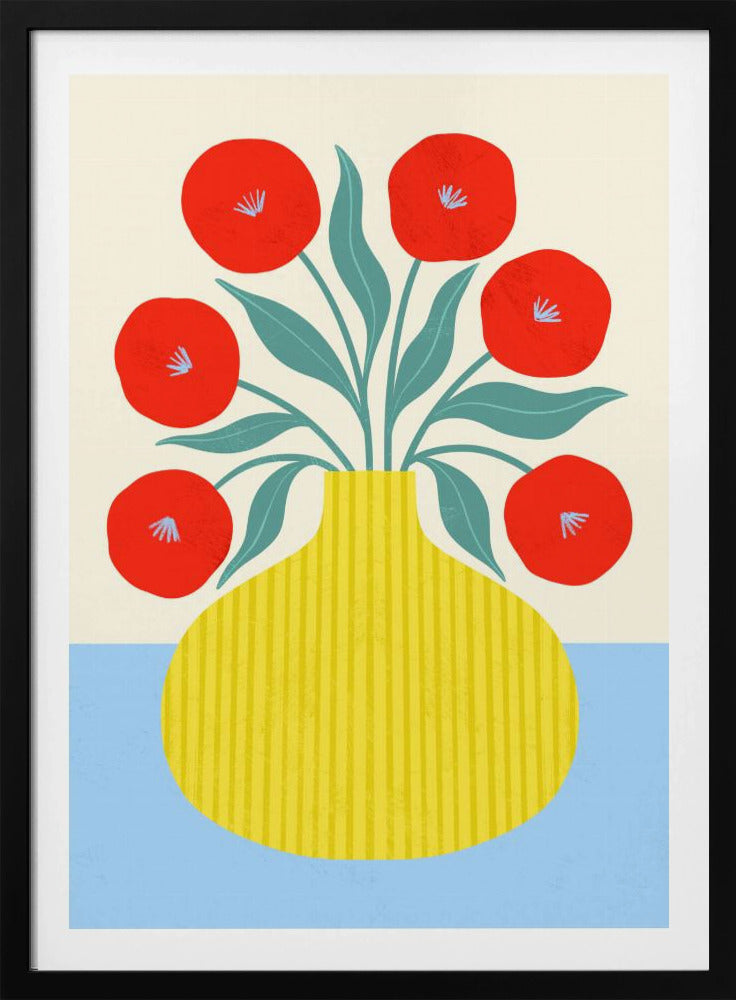 Red Flowers in Yellow Vase | Poster
