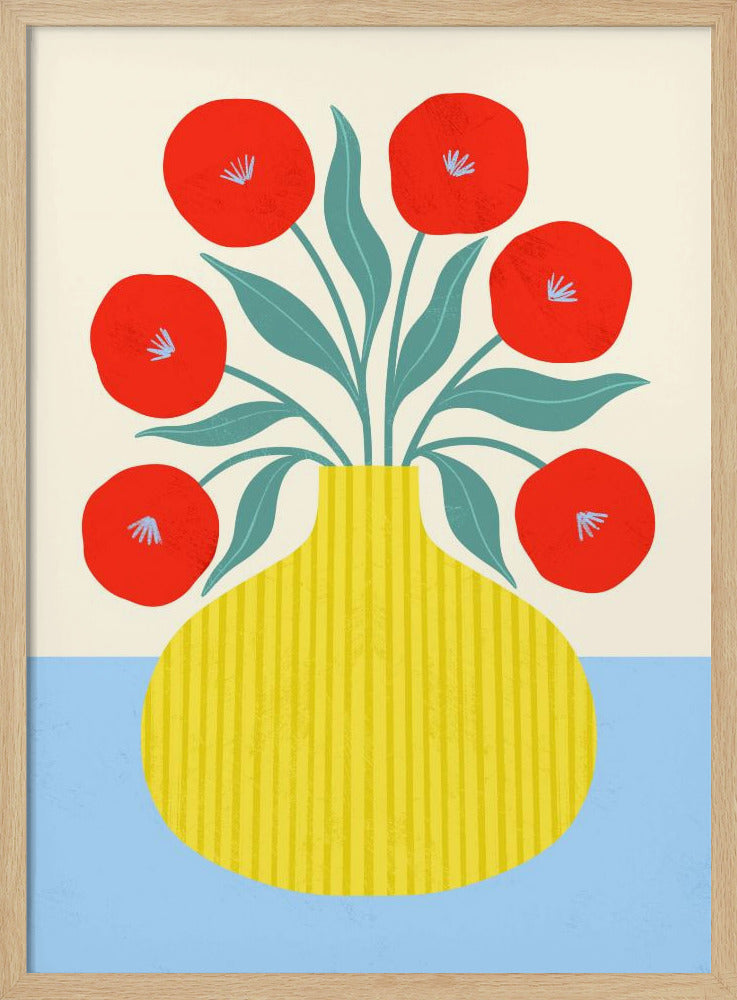 Red Flowers in Yellow Vase | Poster