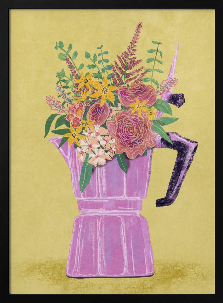 Espresso Maker with Flowers | Poster
